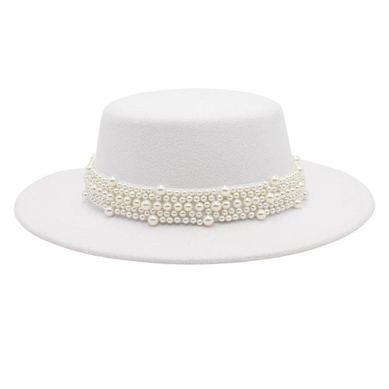 French Pearl Top Hat Women'S Sunscreen Sun Hat Elegant Retro Felt Hat Model Jazz Hat Foreign Woolen Hat