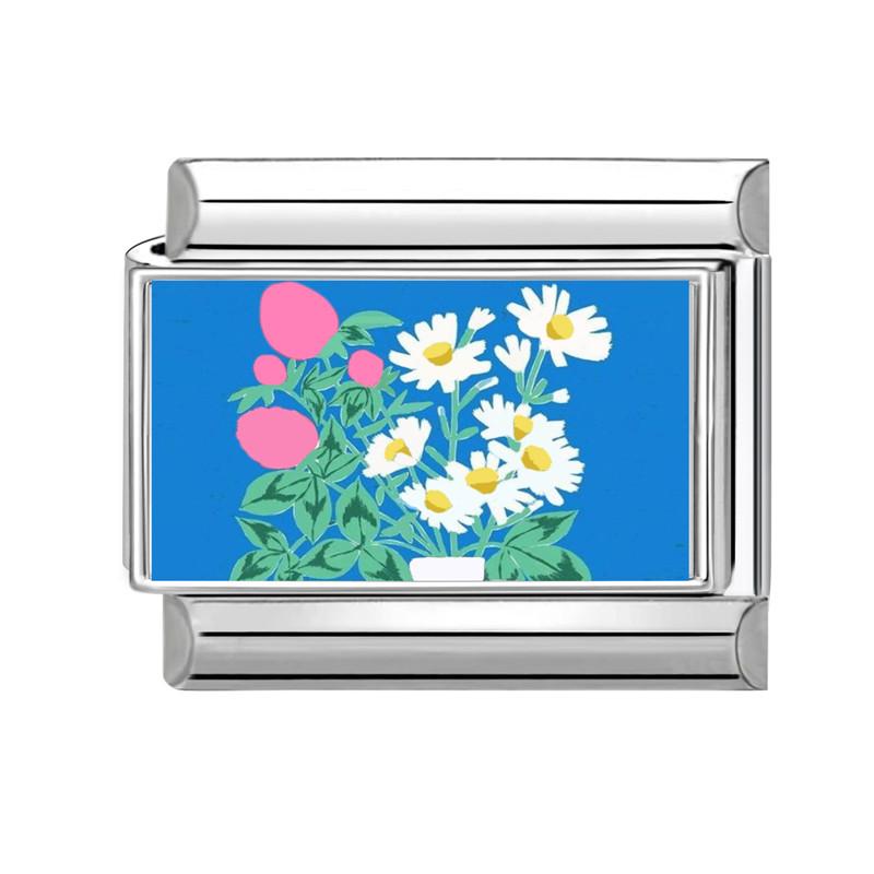 New Brilliant Colorful Flower Butterfly Series Italian Charm Links Fit 9mm Stainless Steel Bracelet Women Men DIY Making Jewelry