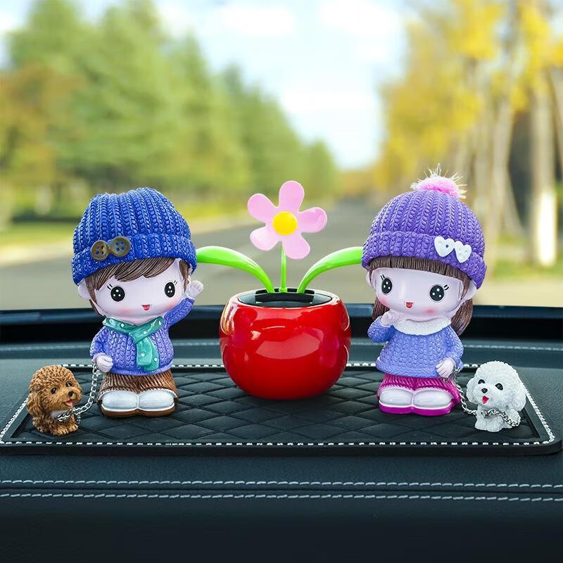 JINGRUIXIANG Car Dashboard Couple Doll Ornament Large Diamond Base
