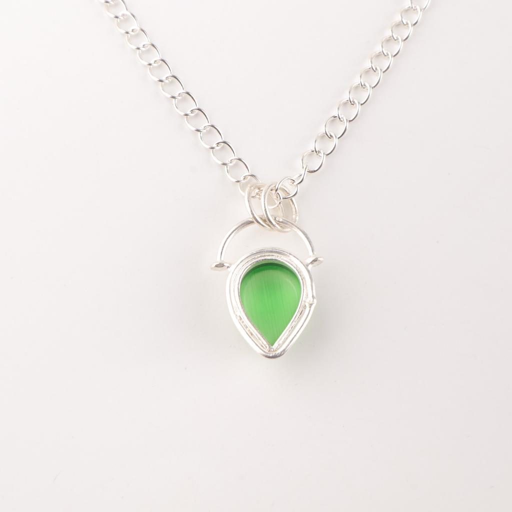 Green Cat's Eye Gemstone 925 Sterling Silver Jewelry Handmade Wedding Pendant PP-56-40