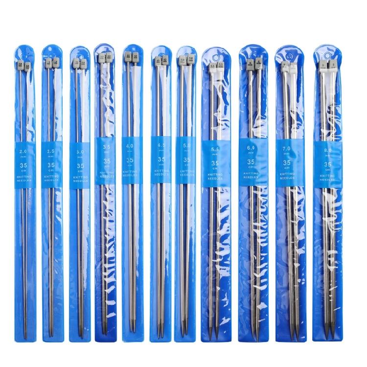 22Pcs Stainless Steel Single Pointed Knitting Needle 25.0cm Long Straight Single Pointed Knitting Needle with Bag