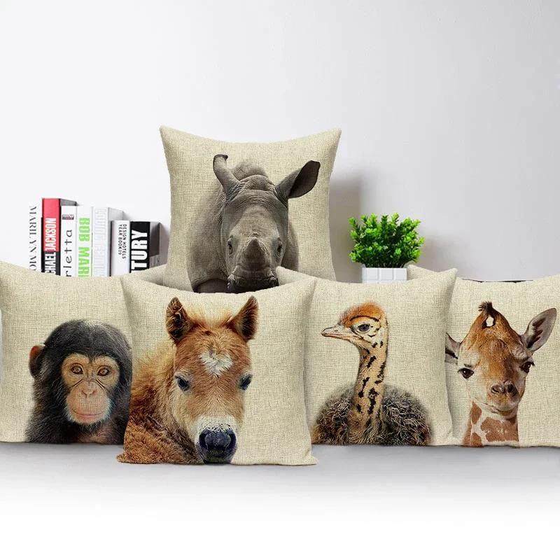 Cute Cartoon Giraffe Deer Lion Pillow Case Nordic Kids Room Decor Animal Cushion Cover For Sofa Car Bedroom Pillow Covers