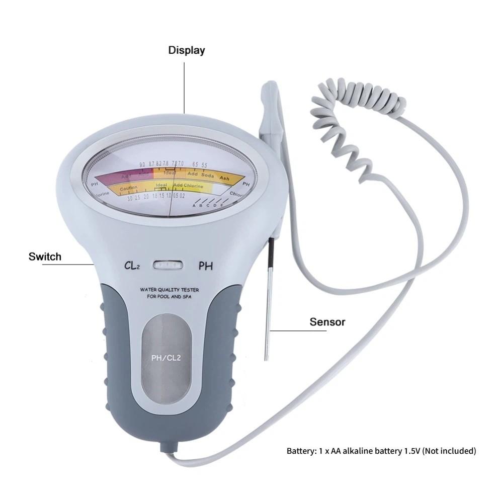 Plastic Water Quality Tester 2-in-1 PH Level Meter Durable Spa Water Analyzer