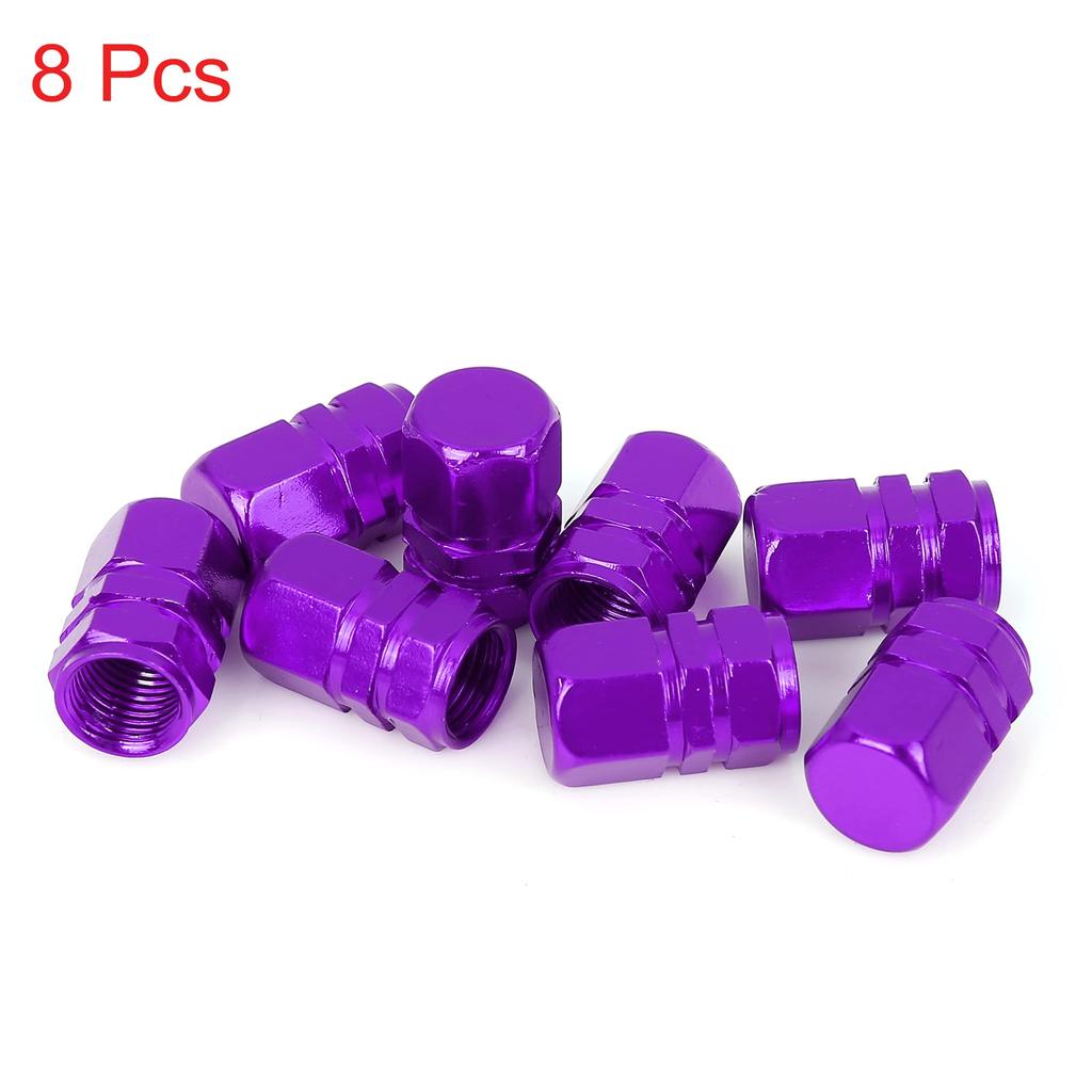 X AUTOHAUX Tire Stem Valve Cap Wheel Valve Cover Car Dustproof Hexagon Aluminum Alloy Tire Cap 8pcs Purple