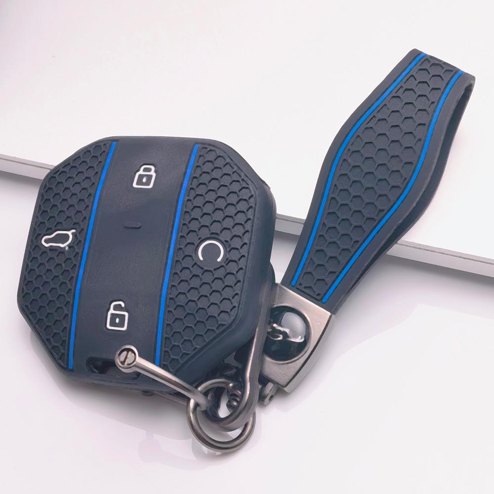 Силиконовый ремешок-брелок для ключей автомобиля Chery JETOUR Freedom Traveler Tiggo 7 Pro Arrizo 8 OMODA 5, с сотовой текстурой, гоночной полосой, держатель для брелока против потери чёрный
