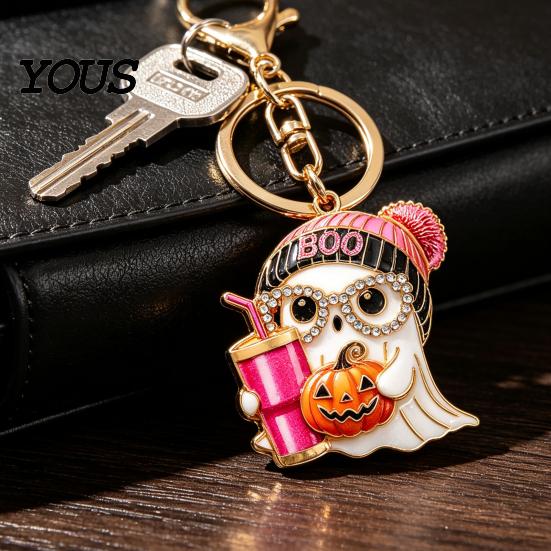 Spooky Ghost Accessories Halloween Cartoon Keychain for Backpack, Holding Milk Tea Pumpkin Keyring, Handbags Backpack Keyring