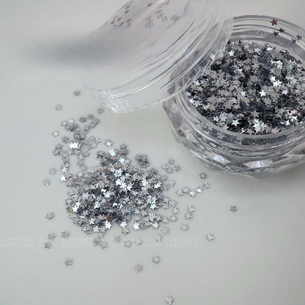 3pc Tiny Star Glitter Nail Flake Golden Silvery Black Small Pentagram Nail Seqiuns Kawaii Korean DIY Manicure Accessories