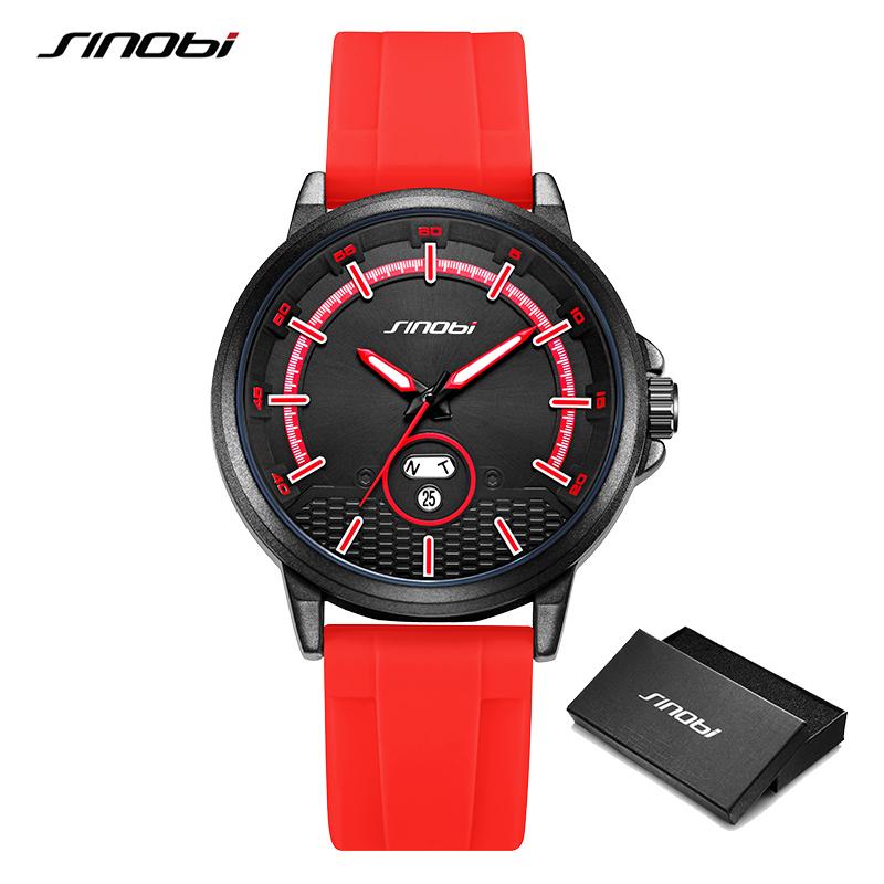 

SINOBI мужские часы с силиконовым ремешком оригинальные стили мужские кварцевые наручные часы лучший бренд мужской календарь еженедельные спортивные подарки часы красный