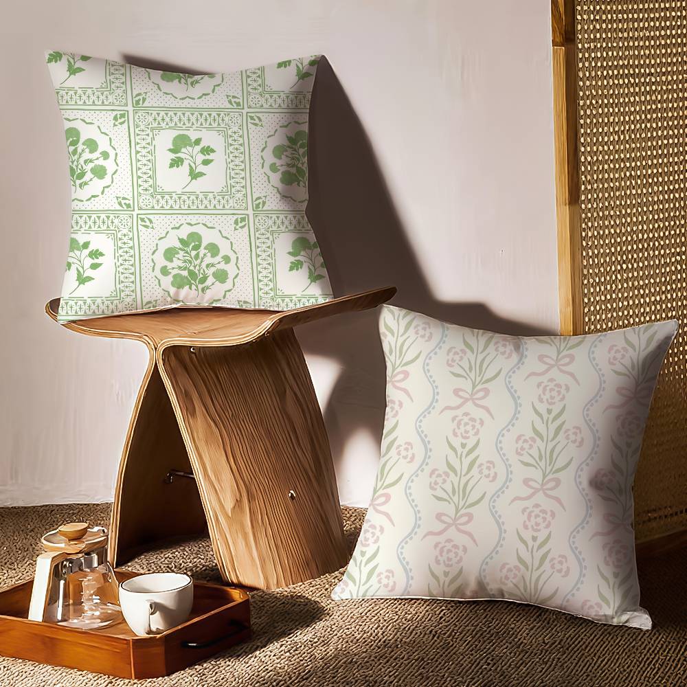 Tea Break Floral Pillow Case Sofa and Living Room Decorative Cushion Covers Dust-proof and Mite-proof Invisible Zipper