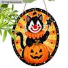 2D Flat Aluminium Halloween Sign with Black Cat & Pumpkin Pattern - Halloween Figurine Ornaments - Ideal for Front Door, Wall, Porch, Fence Decor