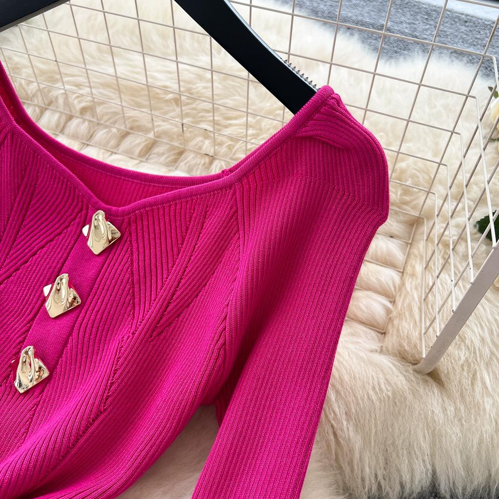 Autumn Spring Women Square Collar Full Sleeve Long Midi Knitted Sweater Office Work Slim Bodycon Pullover Dresses