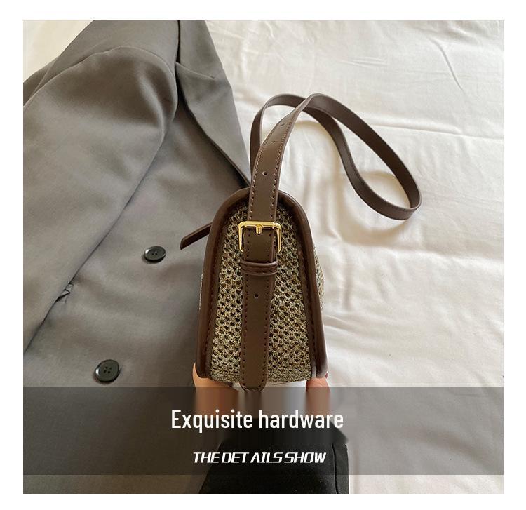 Hong Kong Retro Woven Crossbody Bag - Summer 2026 Collection, Women’s Hollow Knit Color Block Single Shoulder Bag