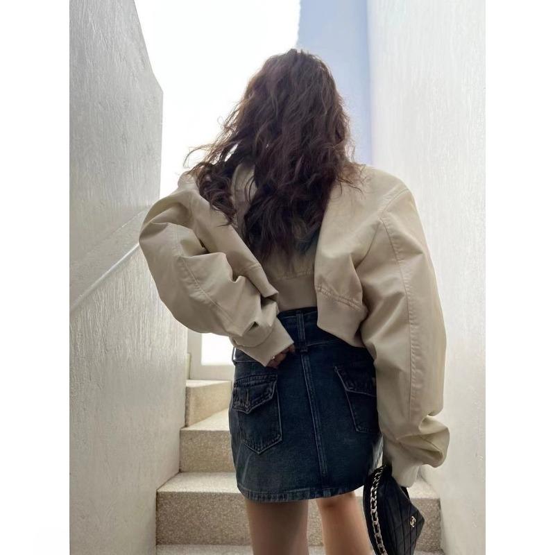 Südkorea Dongdaemun Frühling Neu Nischendesign Ausländischer Stil Stehkragen Reißverschluss Kurze Baseballuniform Jacke Damen
