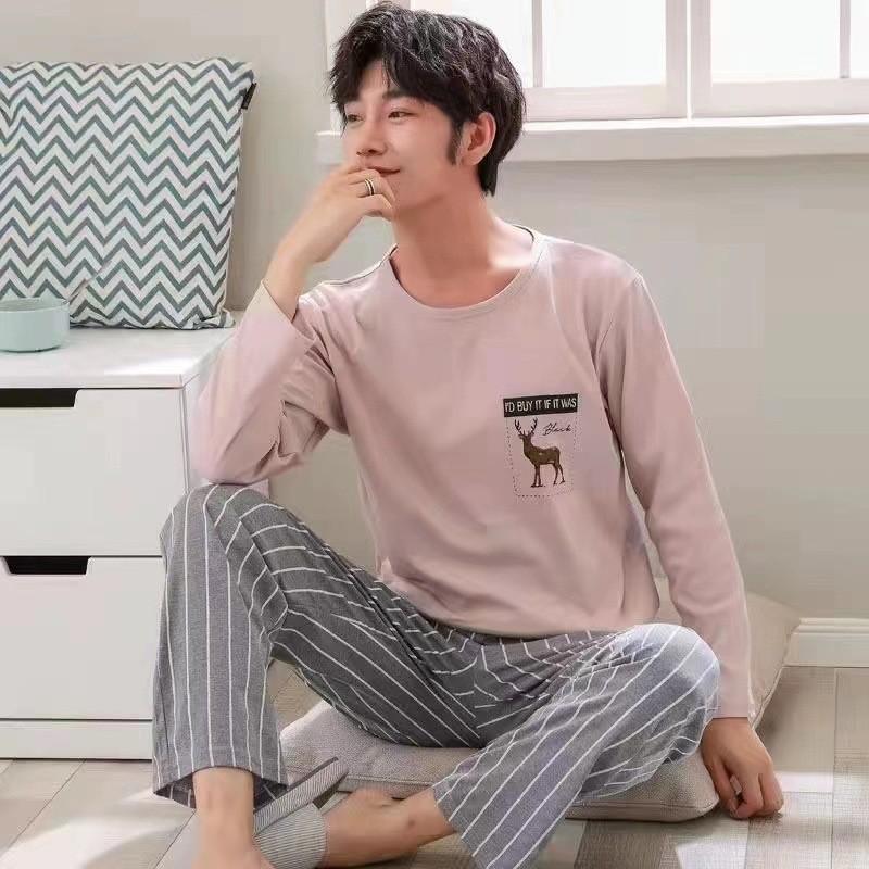 Men's Pajamas Spring and Fall Models Long-Sleeved Homewear Suit Teenage Students Boys Big Boy Casual Pajamas Homewear Suit