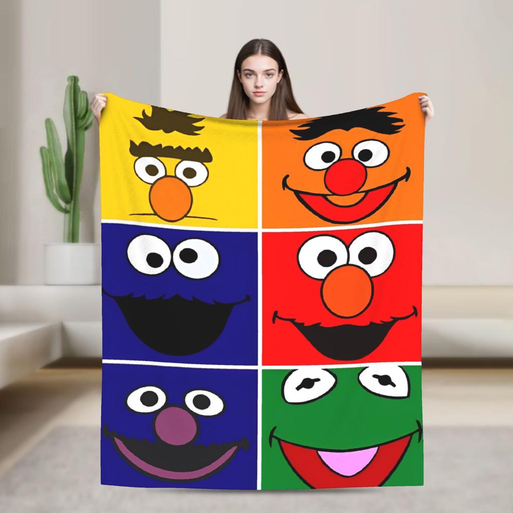 Warm Soft Blanket Travel Office Cookie Monster Elmo Throw Blanket  Flannel Bedspread For Outdoor Funny Sofa Bed Cover