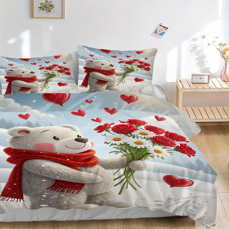 3pcs Anime Cartoon Bear Bedding Set - Includes One Quilt Cover and Two Pillowcases (No Core) - Festive Gift for Bedroom Decor - Polyester Fa