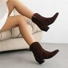 Cizme de cowgirl pentru femei cu vârf rotund, tocuri grosime, cu fermoar, cizme scurte de cowboy de vest, pantofi de modă pentru femei, iarna 46
