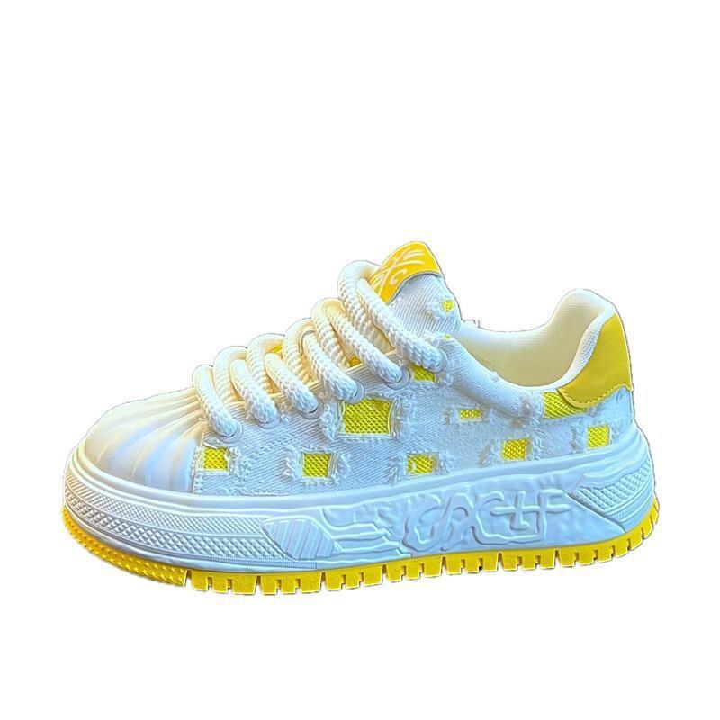 Mens Breathable White Canvas Sneakers Low Top Casual Shoes With Thick Platform Sole