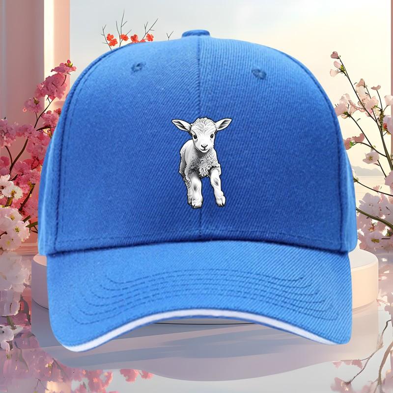 Cute Lamb Graphic Baseball Cap Breathable Cotton Casual Adjustable Hat for Unisex