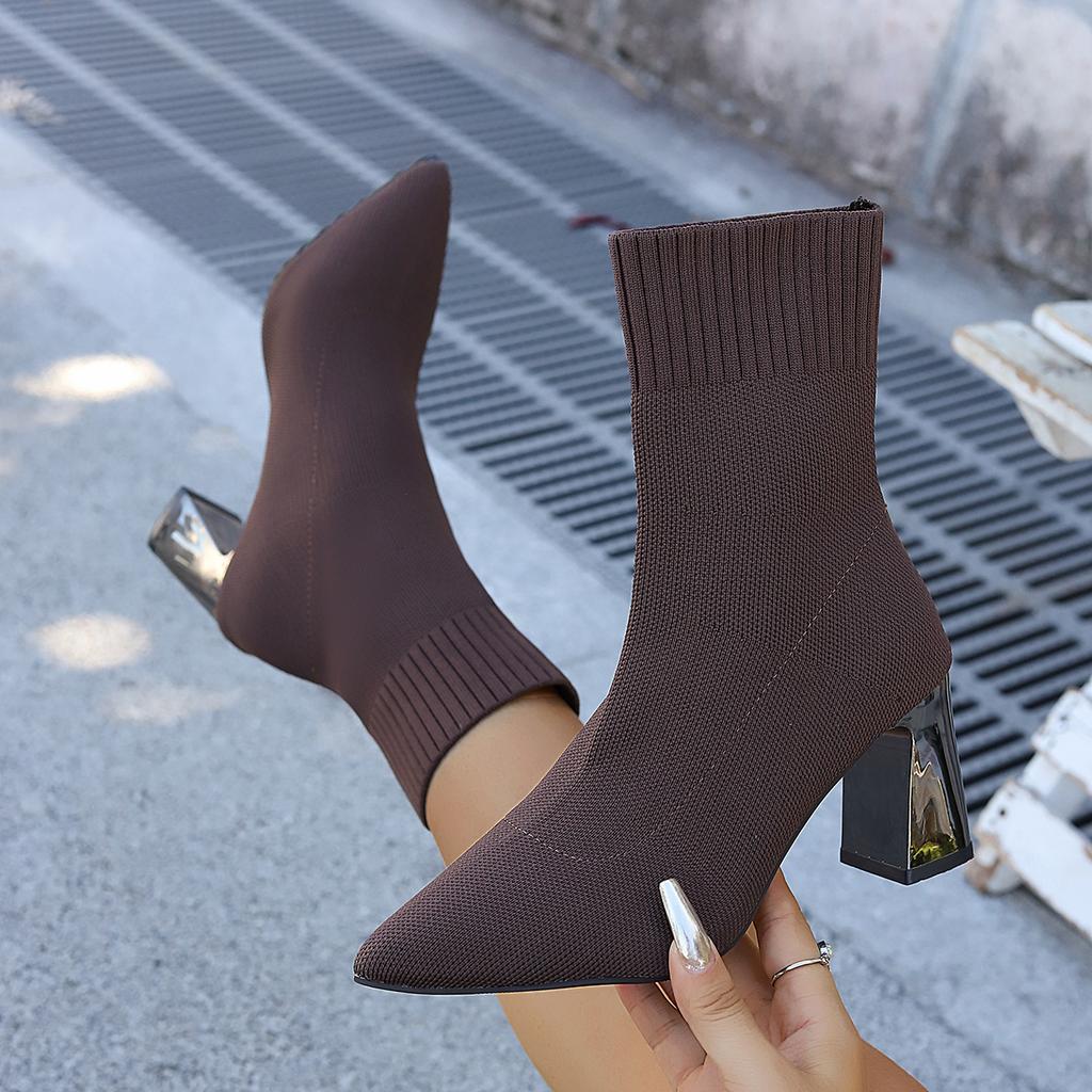 Women's Boots Temperament Pointed High-heeled Boot Elastic Socks Slim Fit Short Boots 2026 Autumn Winter New Women's Ankle Boots