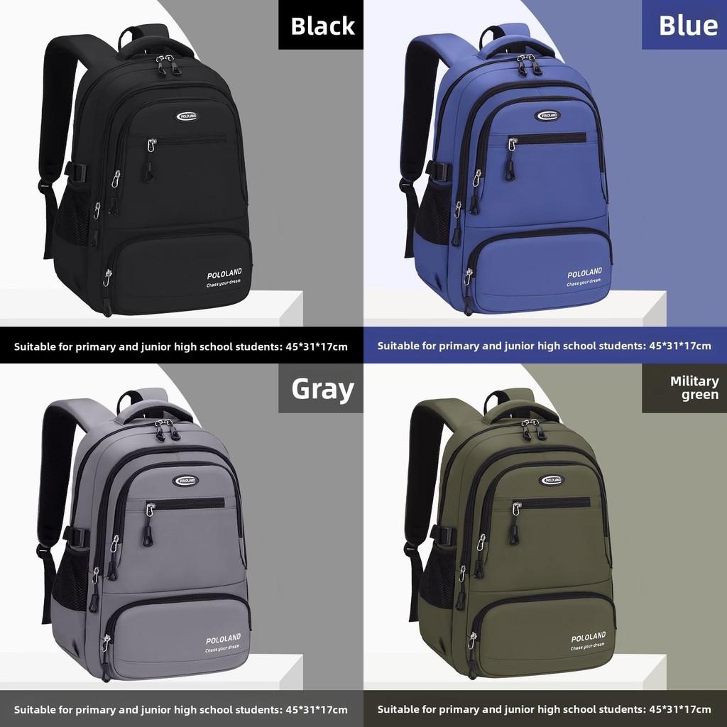 Backpack Solid Color Multipocket Storage Ergonomic Carry School Student Bags