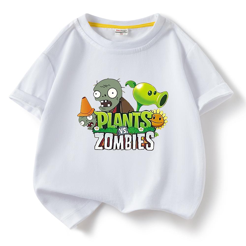 Plants Vs. Zombies Kids' Pure Cotton T-Shirt - Boys and Girls Summer Short Sleeve Loose Breathable Top