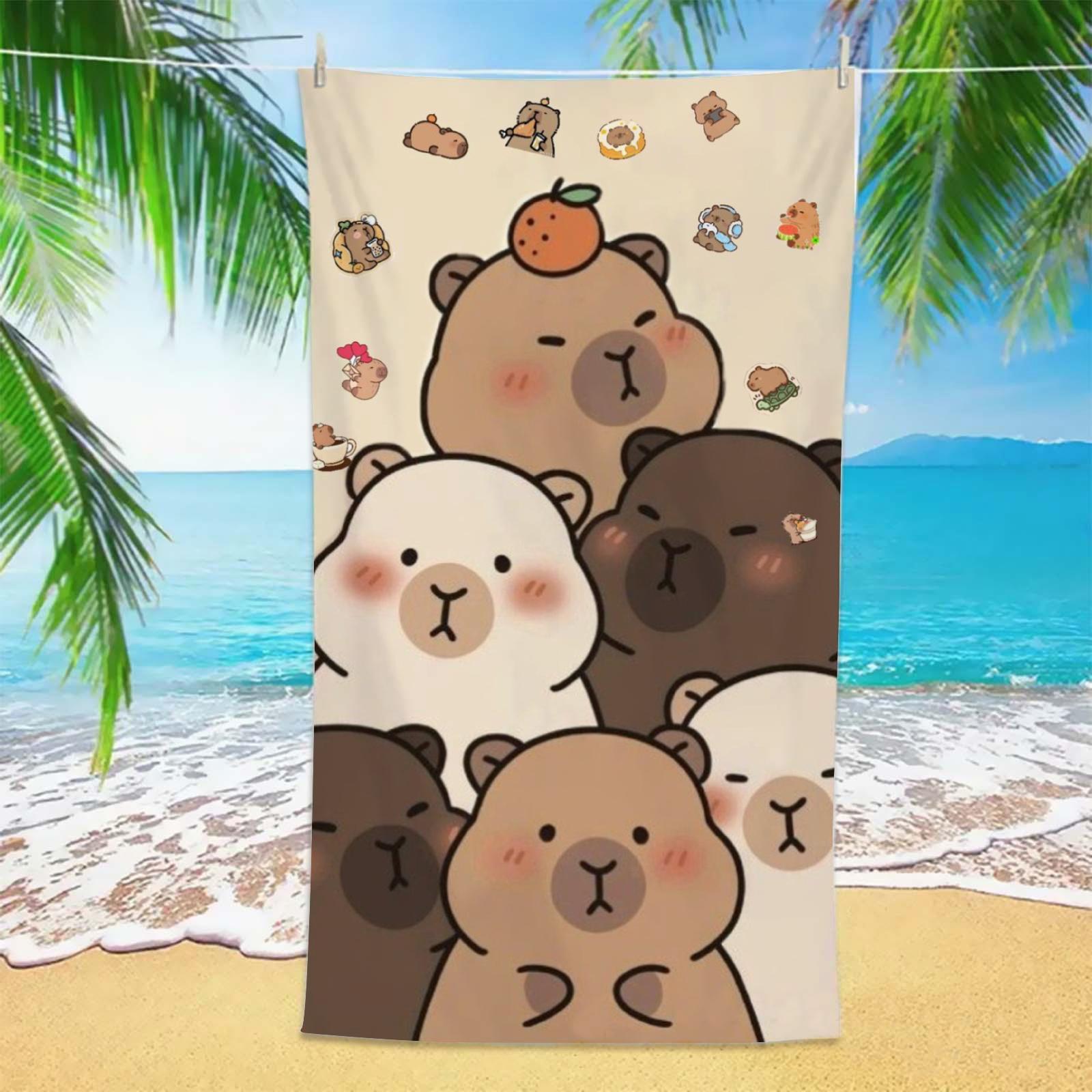 

1PC Cute Capybara Beach Towel Cartoon Animal Microfiber Quick Dry Absorbent Soft Towel for Beach Pool Travel Kids Women Summer W40*H60(CM)