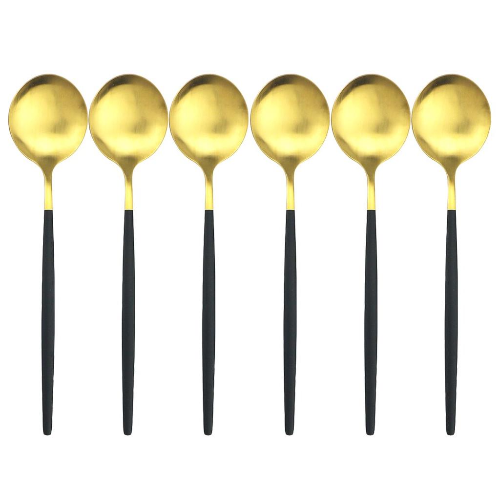 Matná 6 ks zlatá sada lžiček na večeři Nerezové lžičky polévková lžíce s dlouhou rukojetí dezertní naběračka na rýžovou kaši salátové nádobí