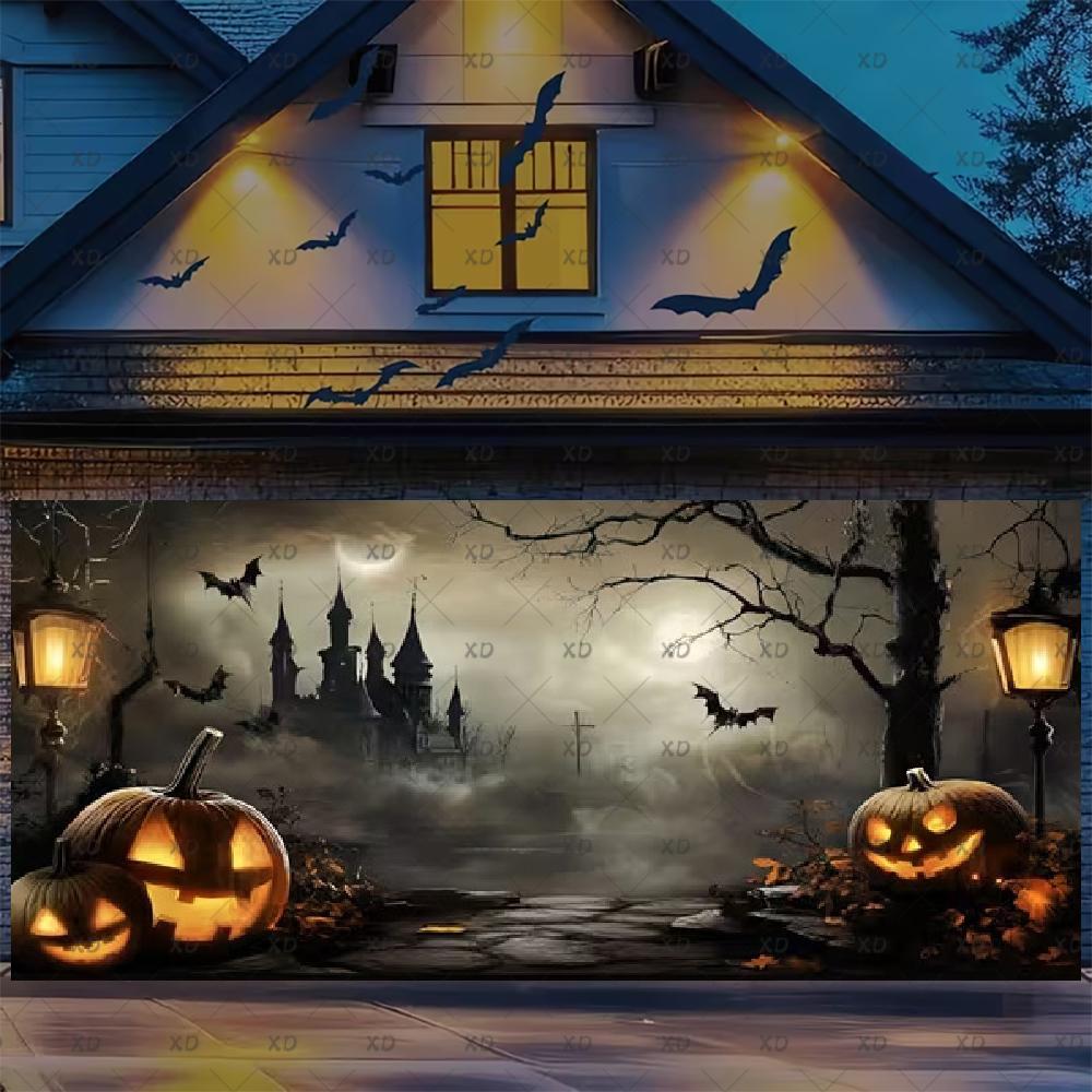 Halloween Large Garage Door Cover Backdrop Haunted House Party Decoration Background Scary Creepy Horror Outdoor Decor Banner26
