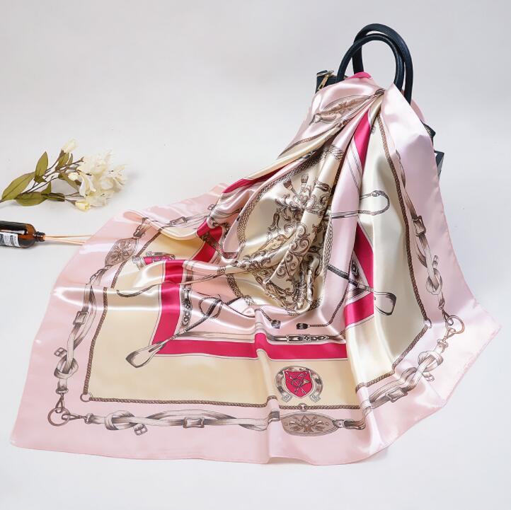 Lady Silk Scarf Shawl Fashion New Brand Chain Paddle Square Scarves Wraps 90*90cm Spring Autumn Muslim Head Scarf