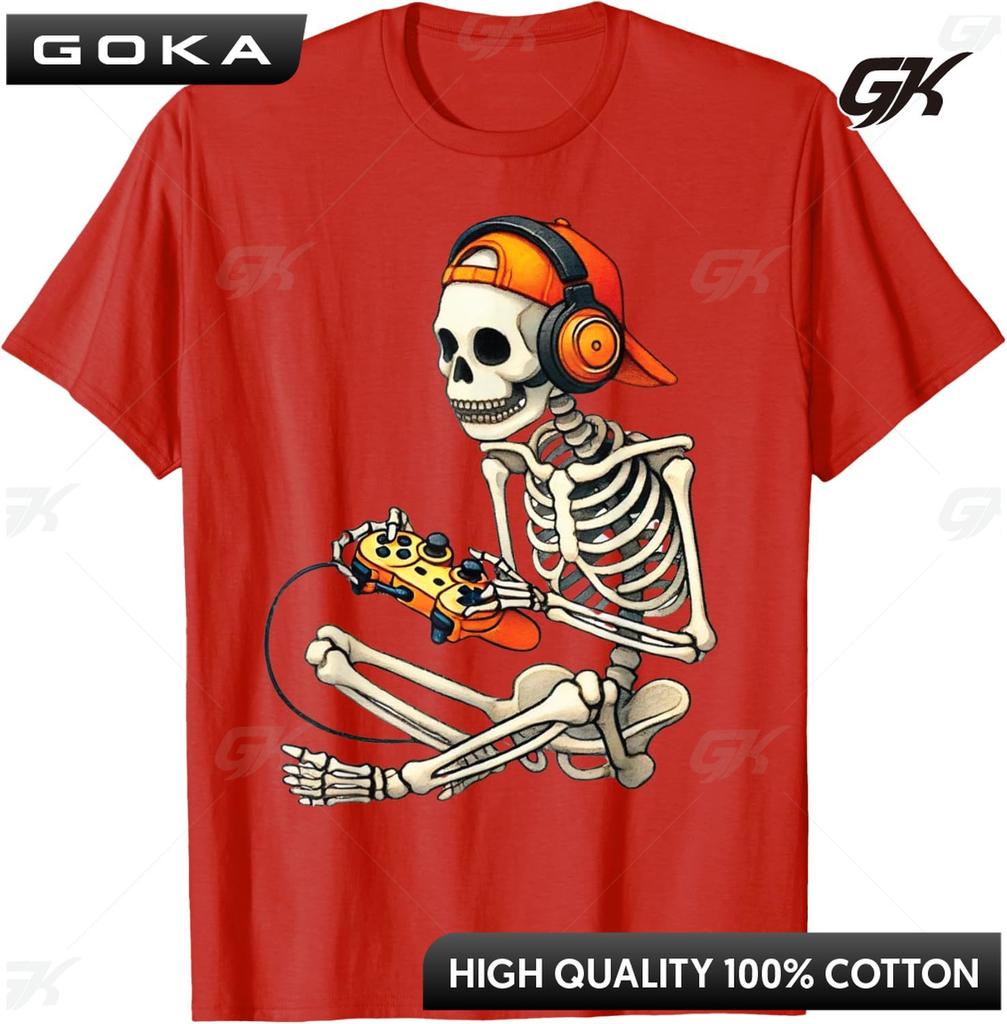 Halloween Skeleton Gamer Video Gaming Boys Men Printed Graphic TShirt casual Fashion Round Short Sleeved Tops ropa de hombre