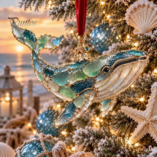Modernes Wandbehang-Dekor Meerglas-Weihnachtsornament, Küsten-Schildkröte Walhai Oktopus Partygeschenke für Festivals Baumdekoration, Meeresinspiriert