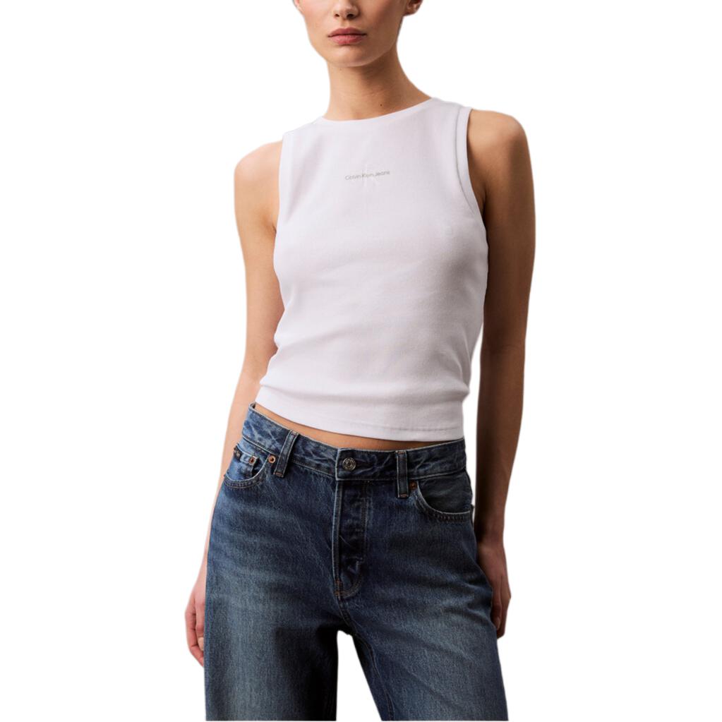 

Calvin Klein Minimalist Comfortable Versatile Letter Ribbed Knit Tank Top Women tops Bright-White 47AB800-YAA XS