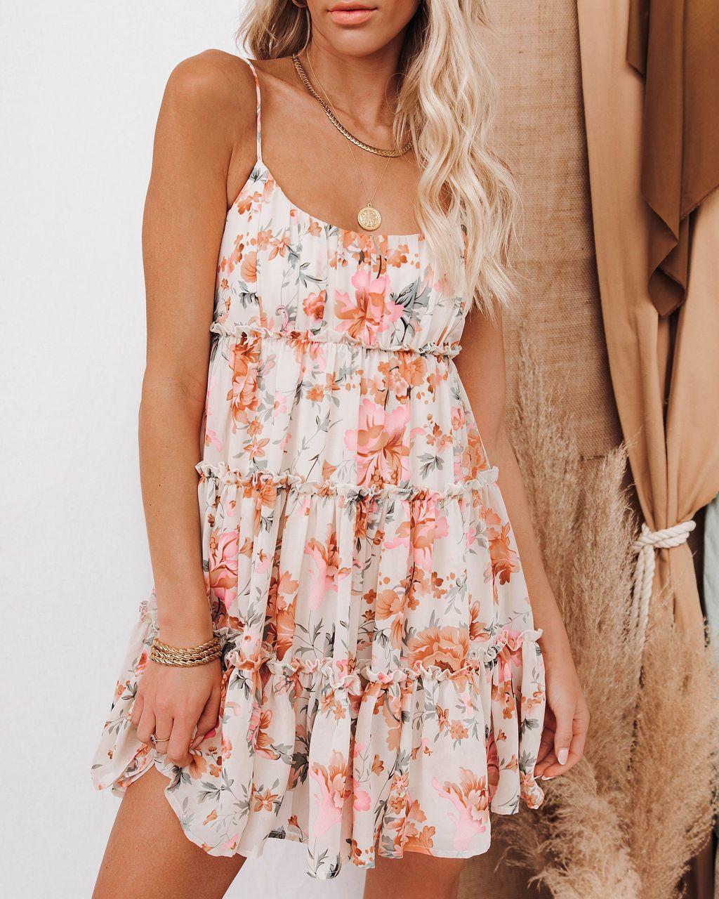 2026 European and American suspender cake dress women s spring and summer floral vacation dress French European and American S