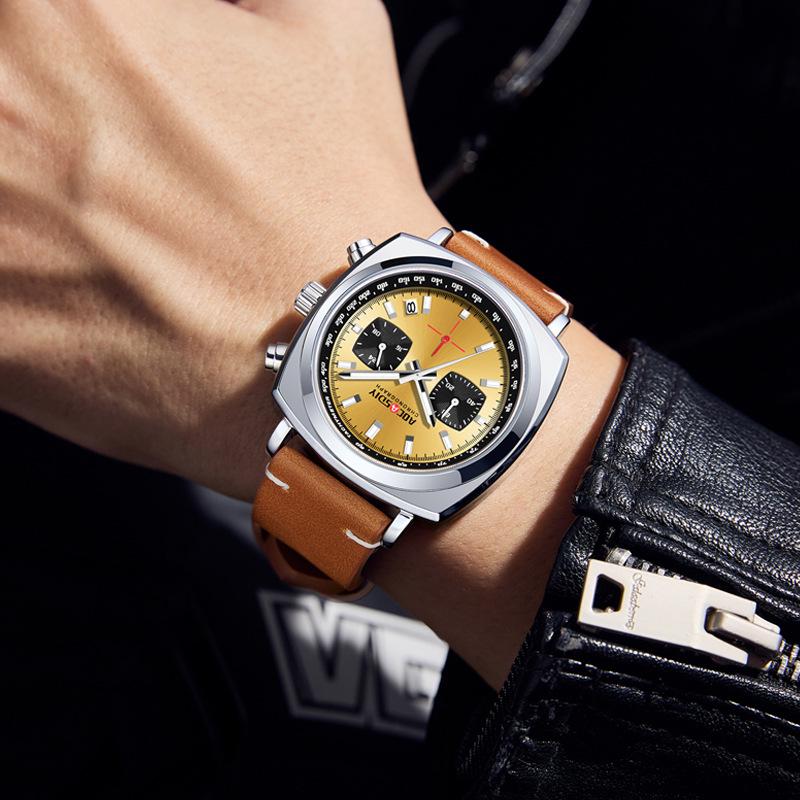 AOCASDIY Men's Outdoor Sports Quartz Watch - Luminous, Waterproof, Leather Strap
