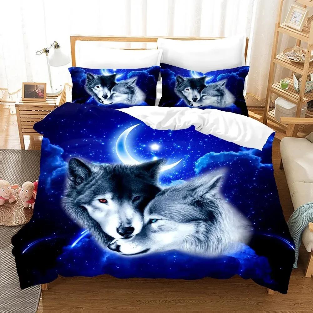 Wolf Cute Animal 3D Duvet Cover Bedding Set Comforter Linen Pillowcases Home Decor Single Double Twin King Queen