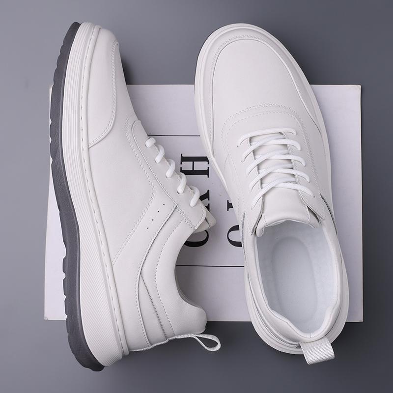Fashion Stylish Men's Casual Leather Shoes Fashion Four Seasons Sneakers Breathable Lace-up Athletic Shoes Leisure Walk Sports Footwear