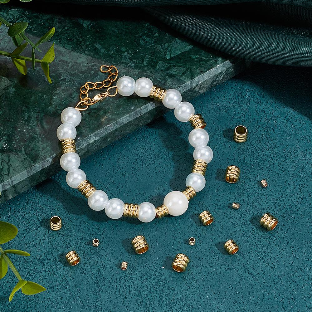 120Pcs 3 Styles Brass Beads, Grooved Beads, Column, Real 14K Gold Plated, 2.5~6x2.5~5.5mm, Hole: 1.6~4.5mm, 40pcs/style