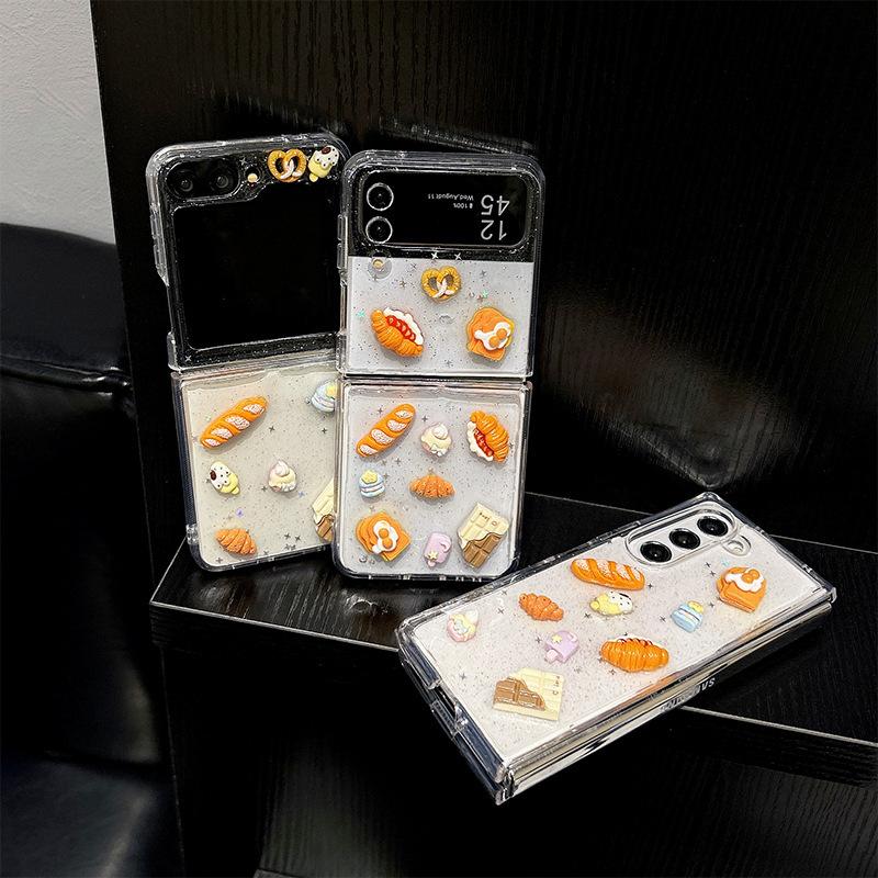 Glitter Glue Bread Mobile Phone Case for Samsung Zflip6 Clamshell Folding Screen Zfold5 Ice Cream