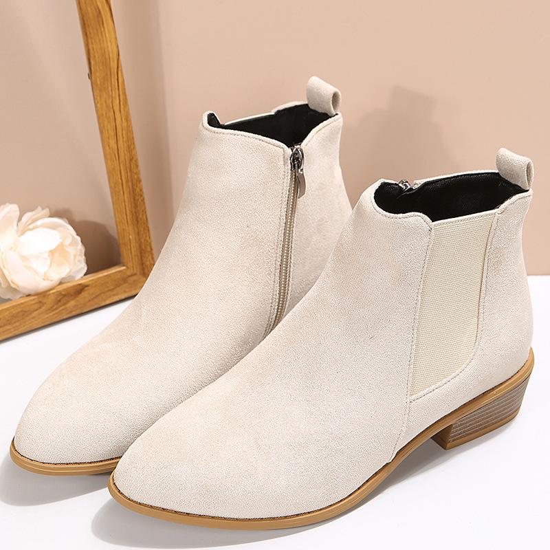 Independent Station Wish Foreign Trade Women's Shoes New Square Heel Large Size Women's Boots Suede Fashion Boots European and American Side Zipper