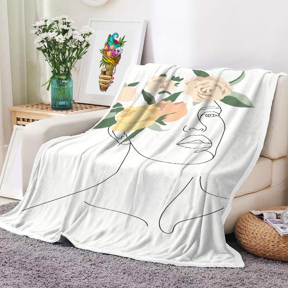 Mondrian Art Digital-printed Polyester Bedroom Velvet Flannel Soft Sofa Cover Blanket Fleece Soft Sofa Cover Blankets for Beds