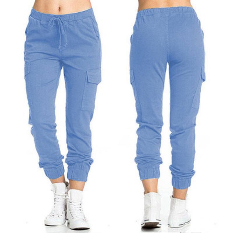 Solidne damskie spodnie Cargo Jogger z wieloma kieszeniami sznurek w pasie damskie spodnie sportowe Streetwear Casual długie spodnie