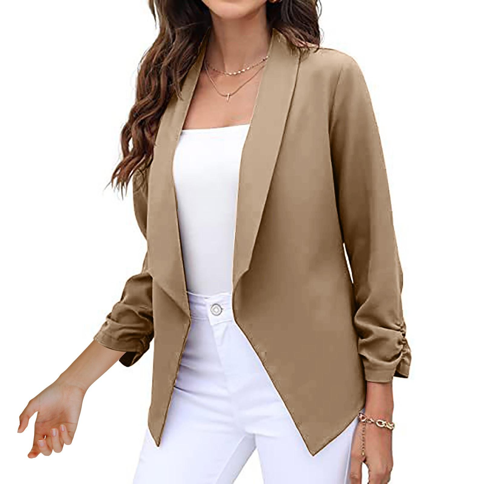 

Жіночий костюм Верхній кардиган Піджак Однотонний костюм з лацканами Маленький піджак Універсальний темперамент XXL хакі