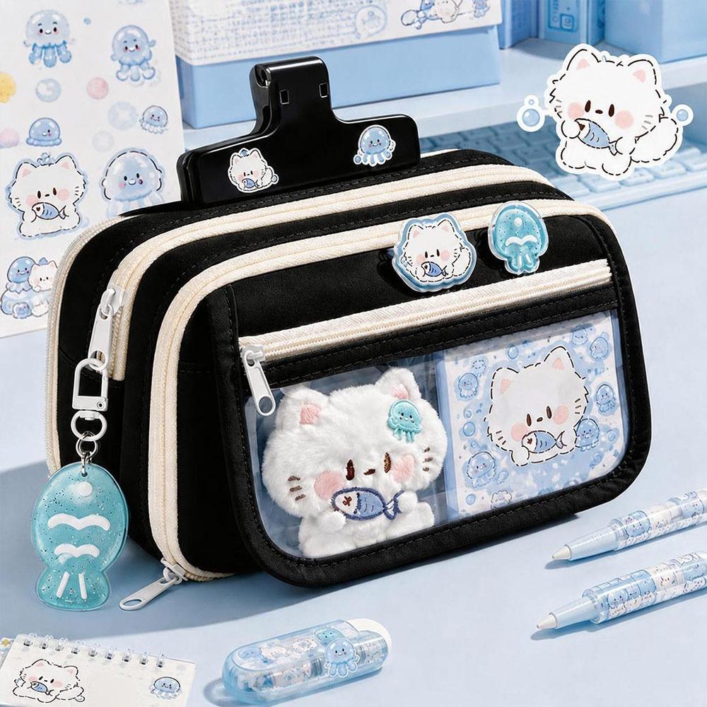 Large Capacity Pen Bag Multi-Pockets Stationery Bag Durable Pencil Case