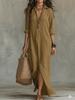 2026 Spring Summer Women Linen Cotton Shirt Maxi Dress Lapel Half Button Front Slit Loose Long Vacation Dress S-5XL Plus Size Casual Beach Sundress