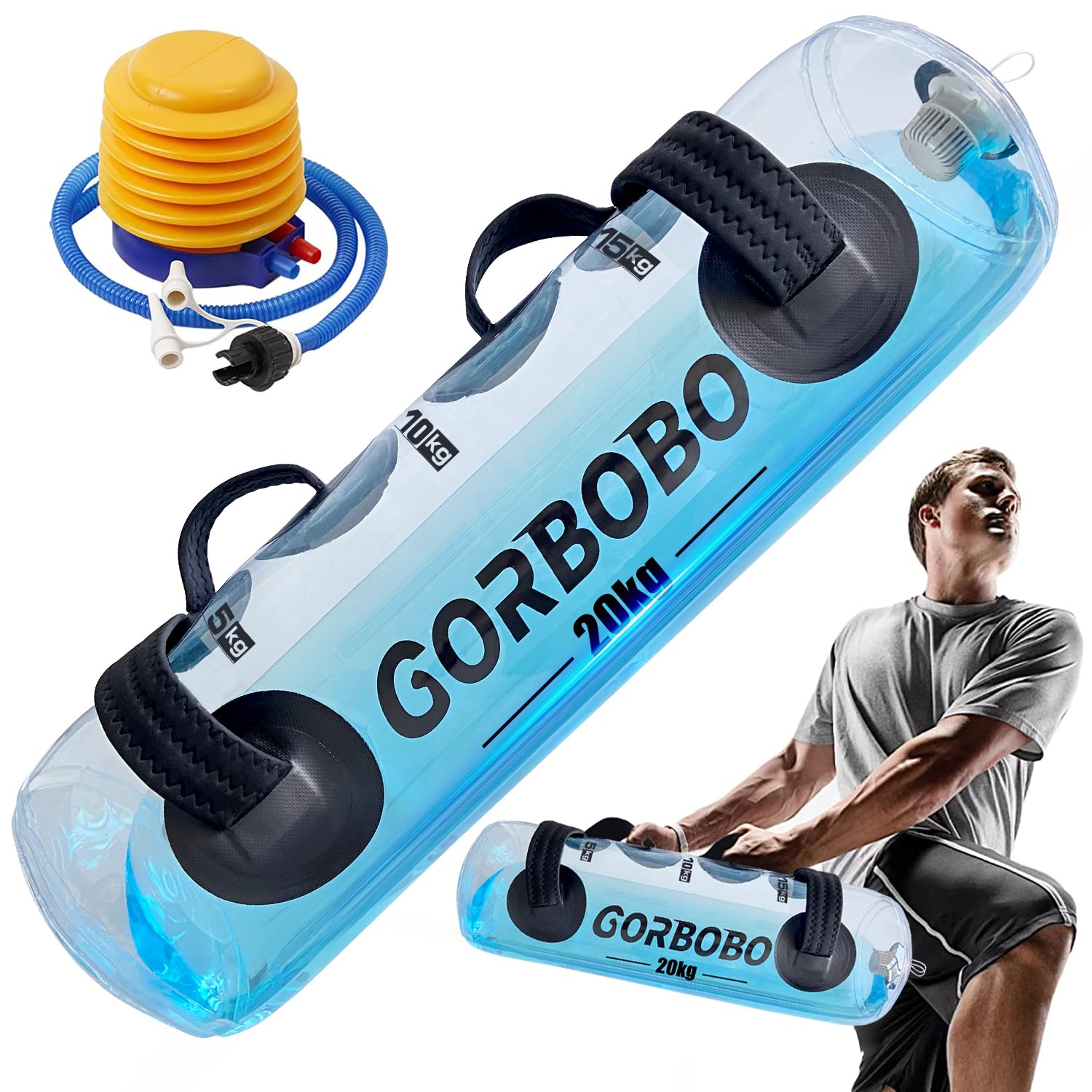 Водяная сумка Gorbobo, Оборудование для силовых тренировок весом 20 кг для тренировки кора, Водяные гантели, штанги и ножной насос в комплекте
