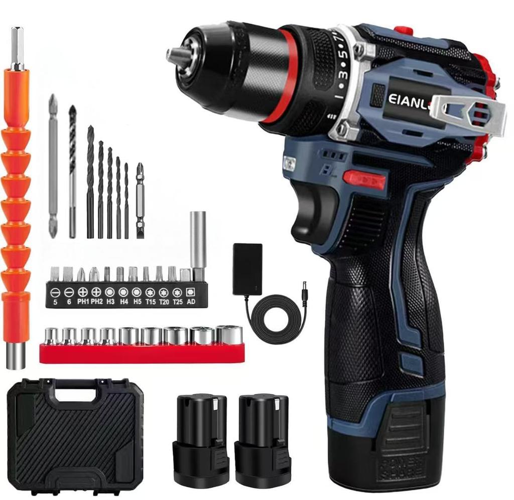 EIANLON Powerful Brushless Motor Drill Driver with Two Drill Compact Rechargeable Electric Screwdriver Set with Torque Maximum 45 Speed 35 and