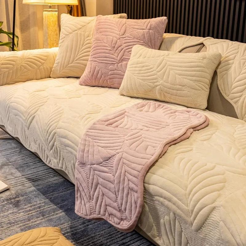 Chenille Jacquard Sofa Cushion Dust-proof Sofa Mat Cover Solid Color L Shape Chaise Longue Sofa Protective Cover Living Room