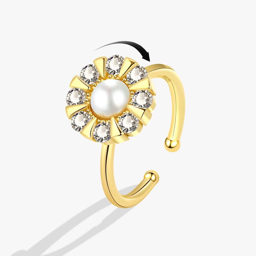 Bague Anti-Stress et Anxiété pour Femmes Plante Fleur Couleur Or Tourne Librement Fidget Spinner en Métal Anneaux Ouverts Réglables Anillo