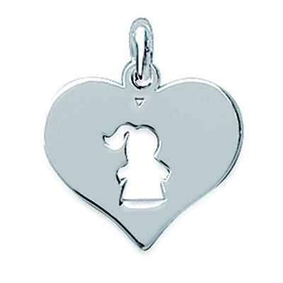 [F7199] - Silver Pendant 'Girl Heart' - 15x18 Mm